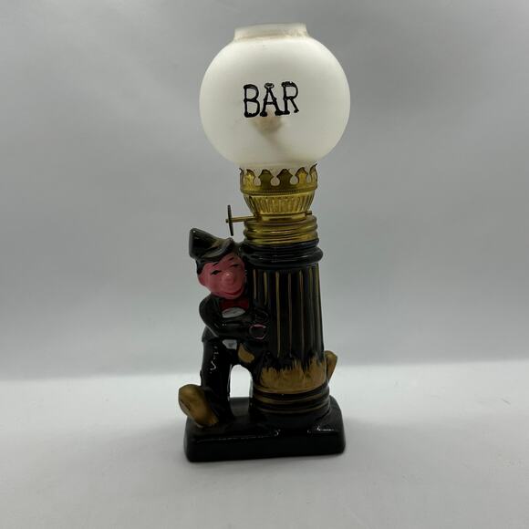 Vintage 1960's Hobo Bar Figurine 7.5" Tall Man Cave Decor Oil Lamp Post Ceramic